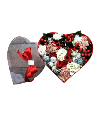Flower box cuore e cioccolatini