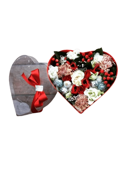 Flower box cuore e cioccolatini